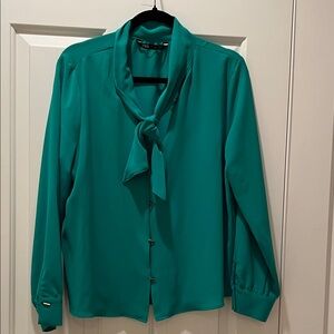 Zara Teal Blouse with Tie Detail